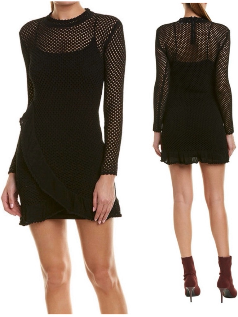 Iro Knit Ruffle Long Sleeve Black Mini Dress Size M
